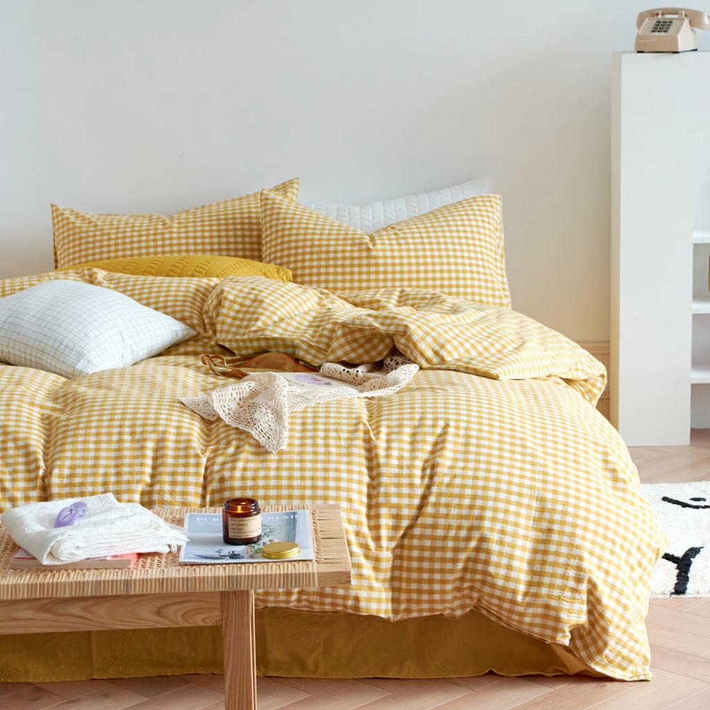 Cotton Small Gingham Bedding Set - Blue
