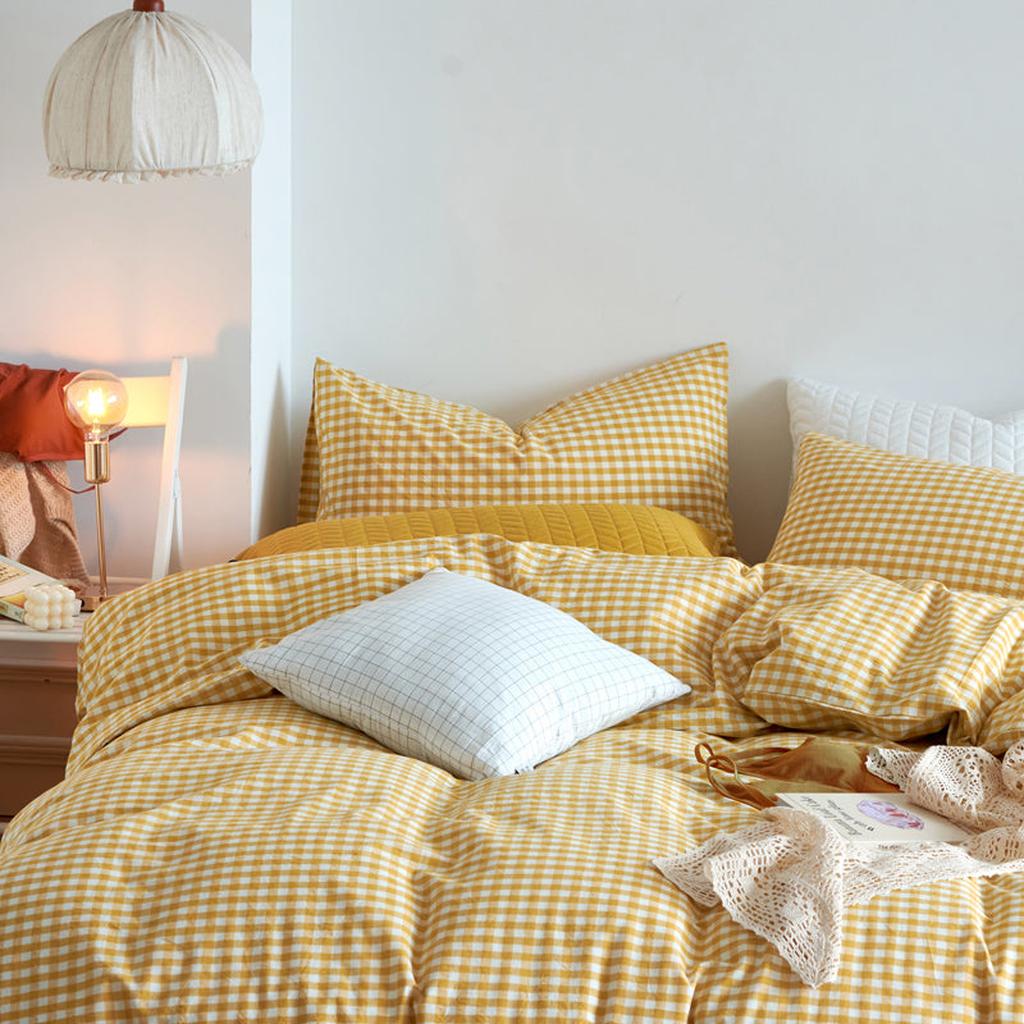 Cotton Small Gingham Bedding Set - Blue