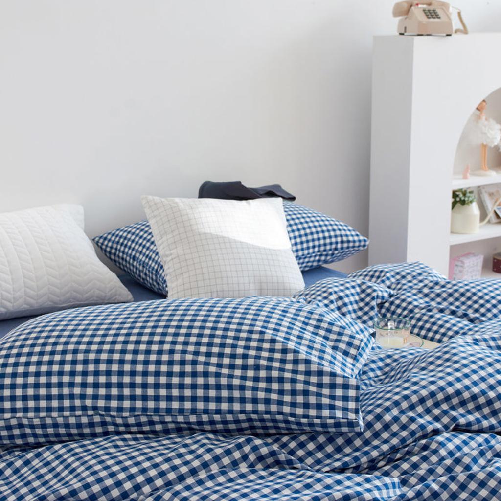 Cotton Small Gingham Bedding Set - Blue