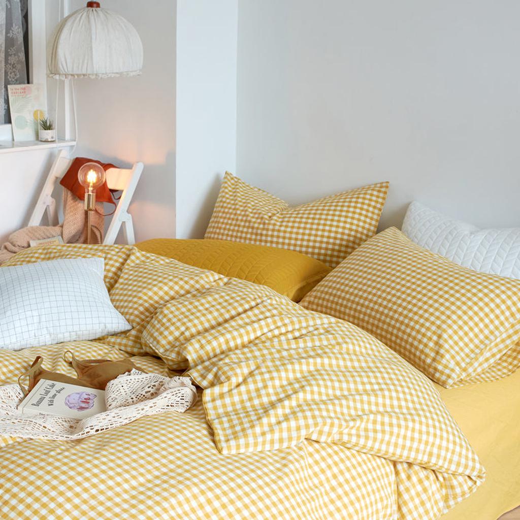 Cotton Small Gingham Bedding Set - Blue