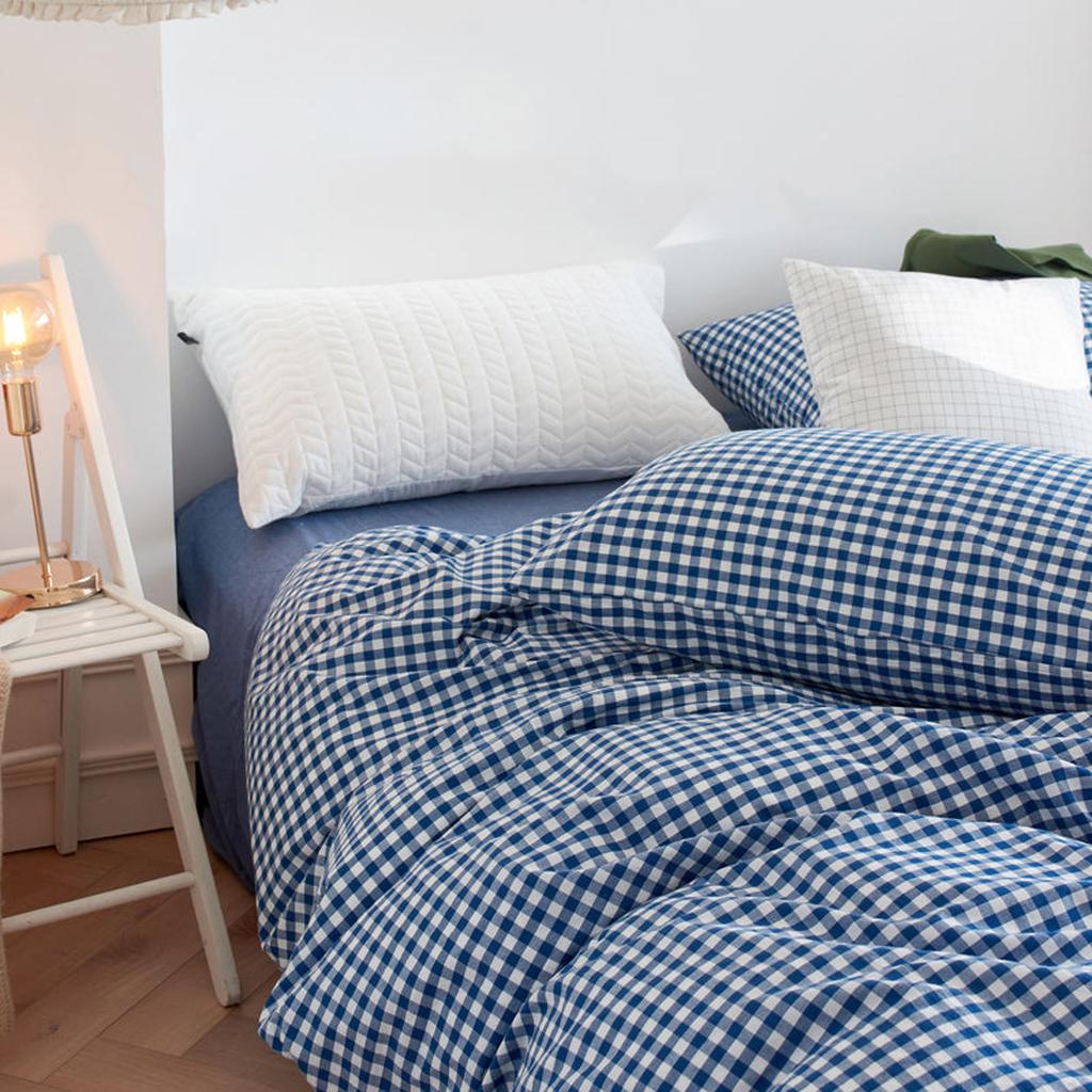 Cotton Small Gingham Bedding Set - Blue