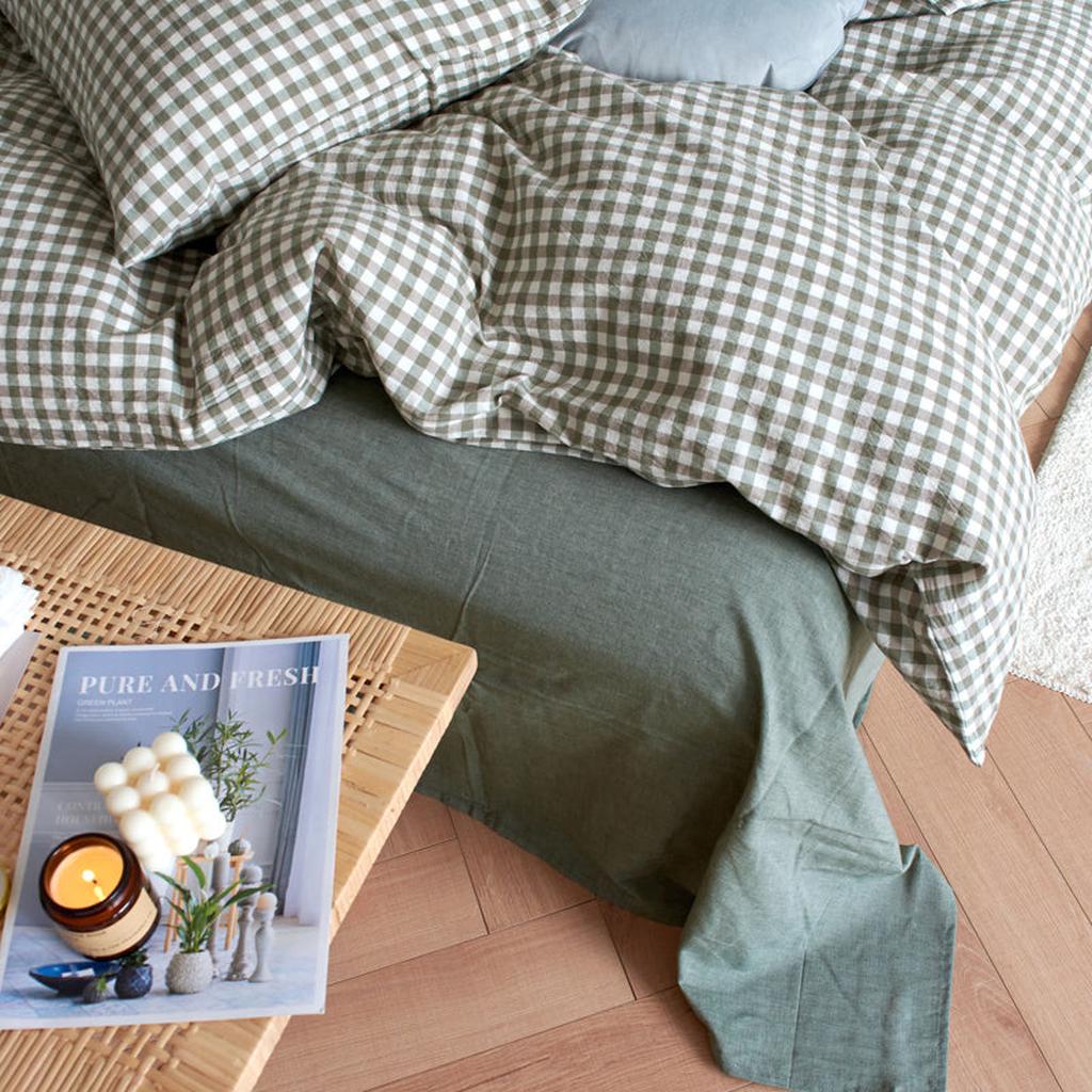 Cotton Small Gingham Bedding Set - Blue
