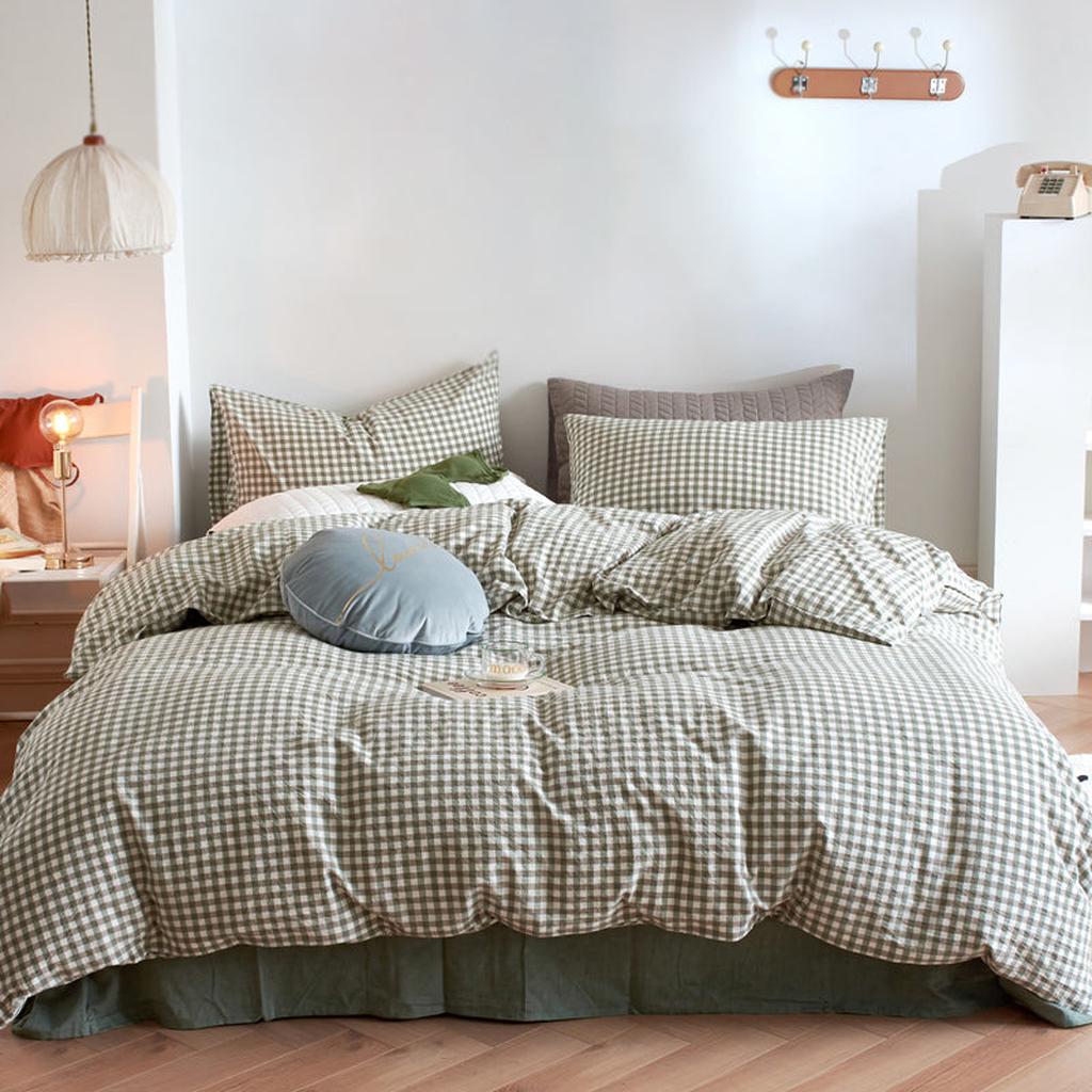 Cotton Small Gingham Bedding Set - Blue