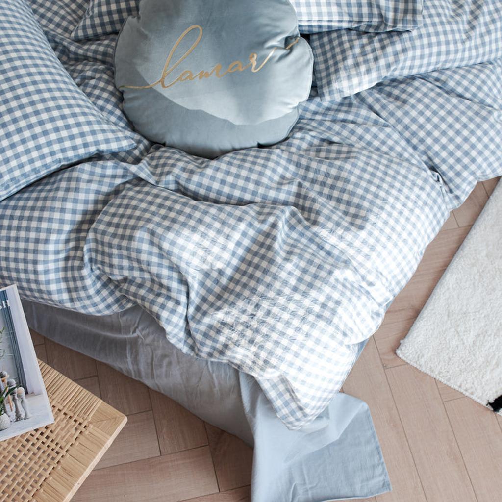 Cotton Small Gingham Bedding Set - Blue