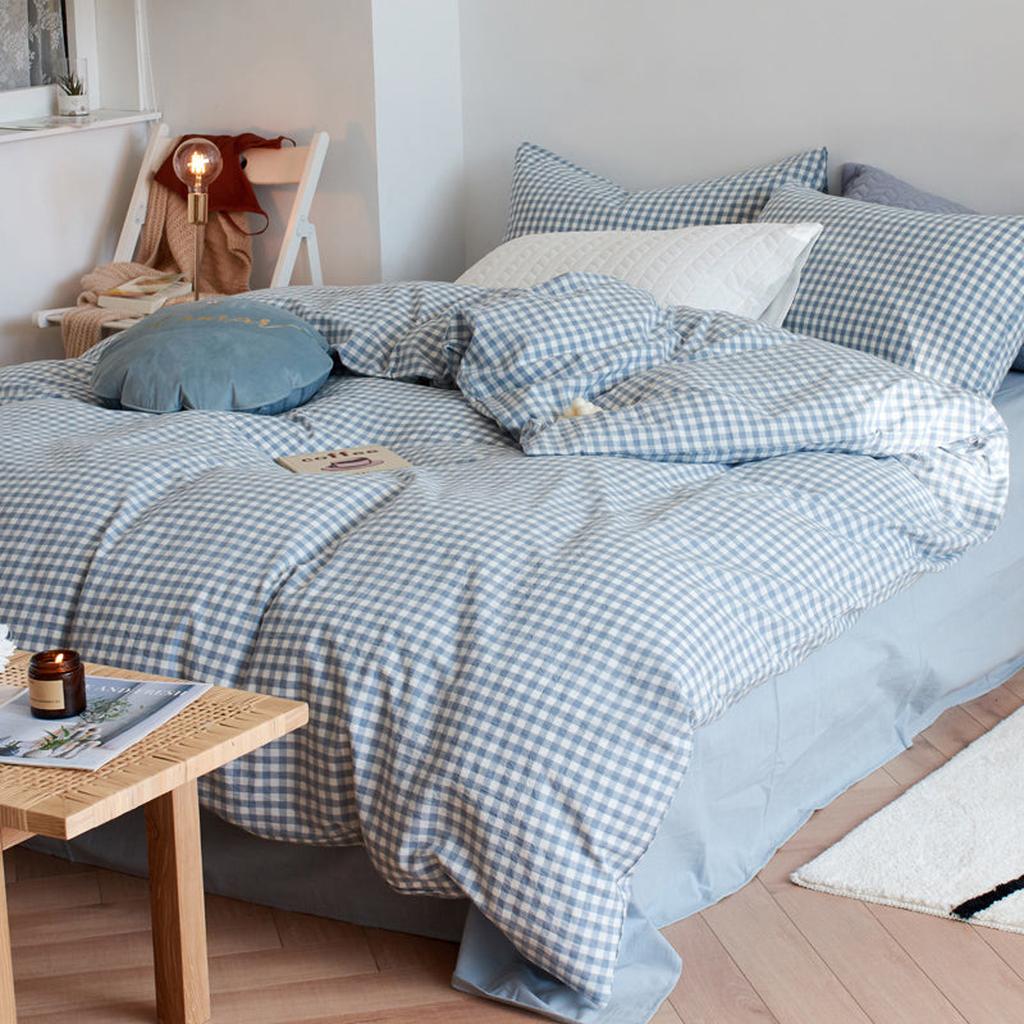 Cotton Small Gingham Bedding Set - Blue