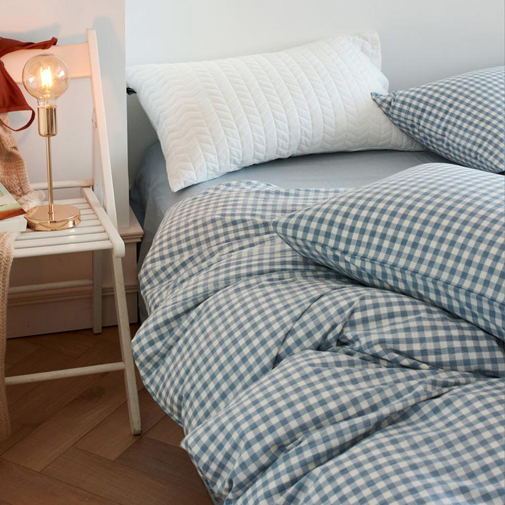 Cotton Small Gingham Bedding Set - Blue