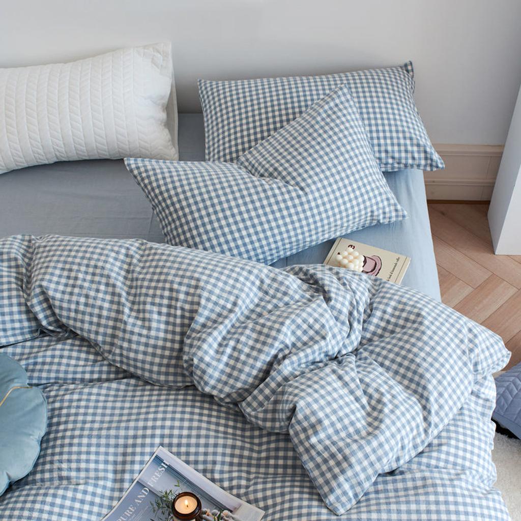Cotton Small Gingham Bedding Set - Blue
