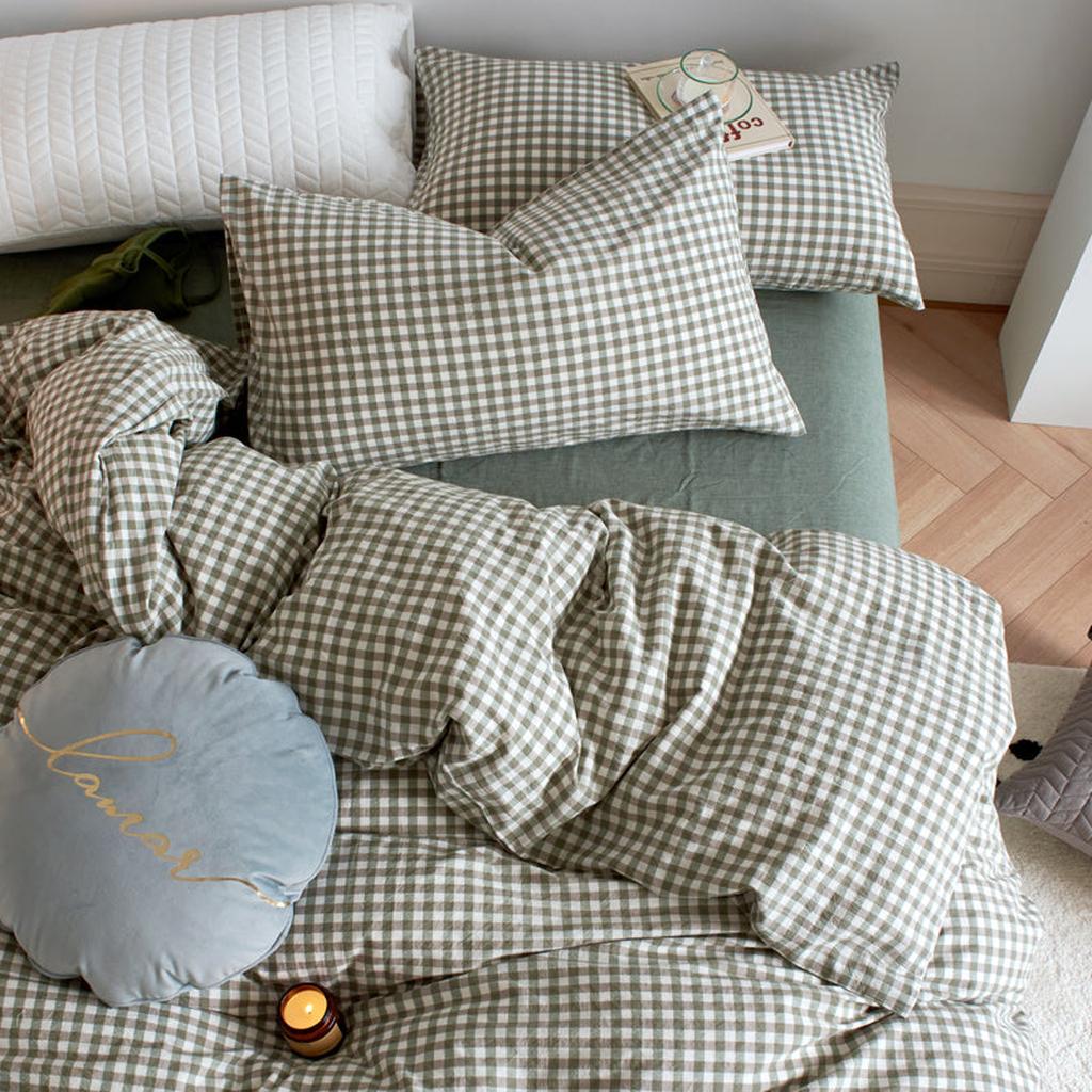 Cotton Small Gingham Bedding Set - Blue