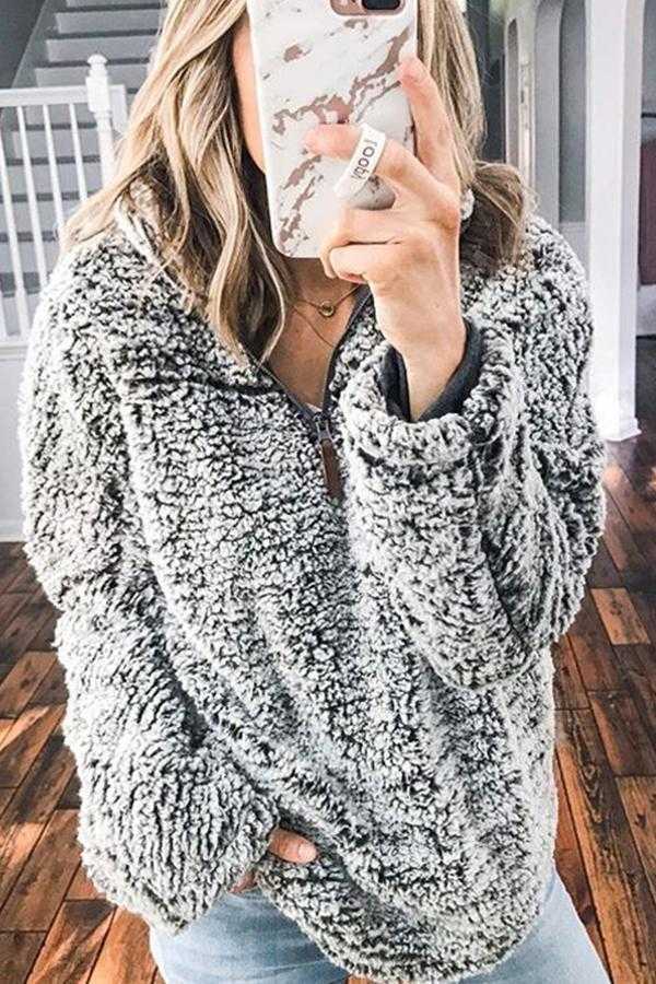 Faux Fur Sherpa Fleece Pullover Teddy Bear Sweatshirt