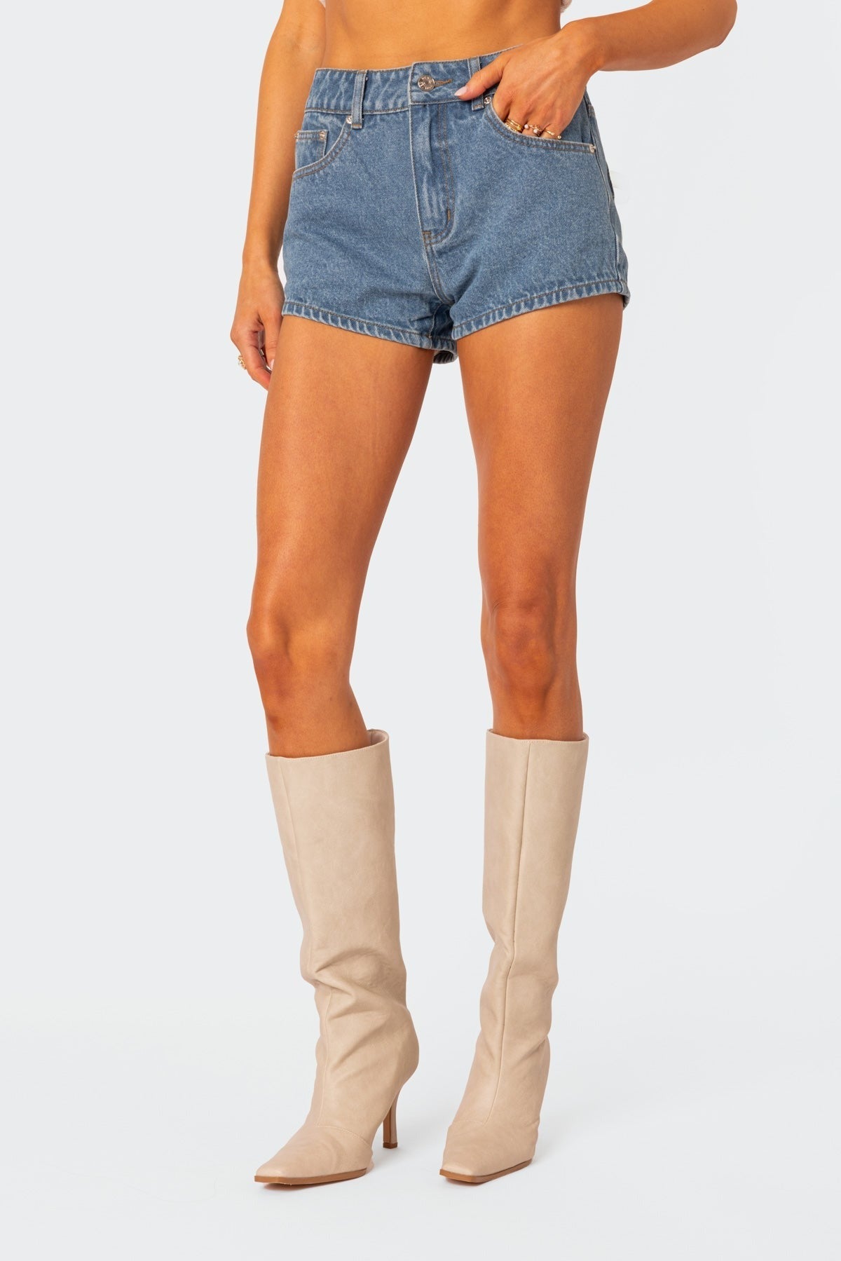 Ribbon Bow Pockets Denim Shorts