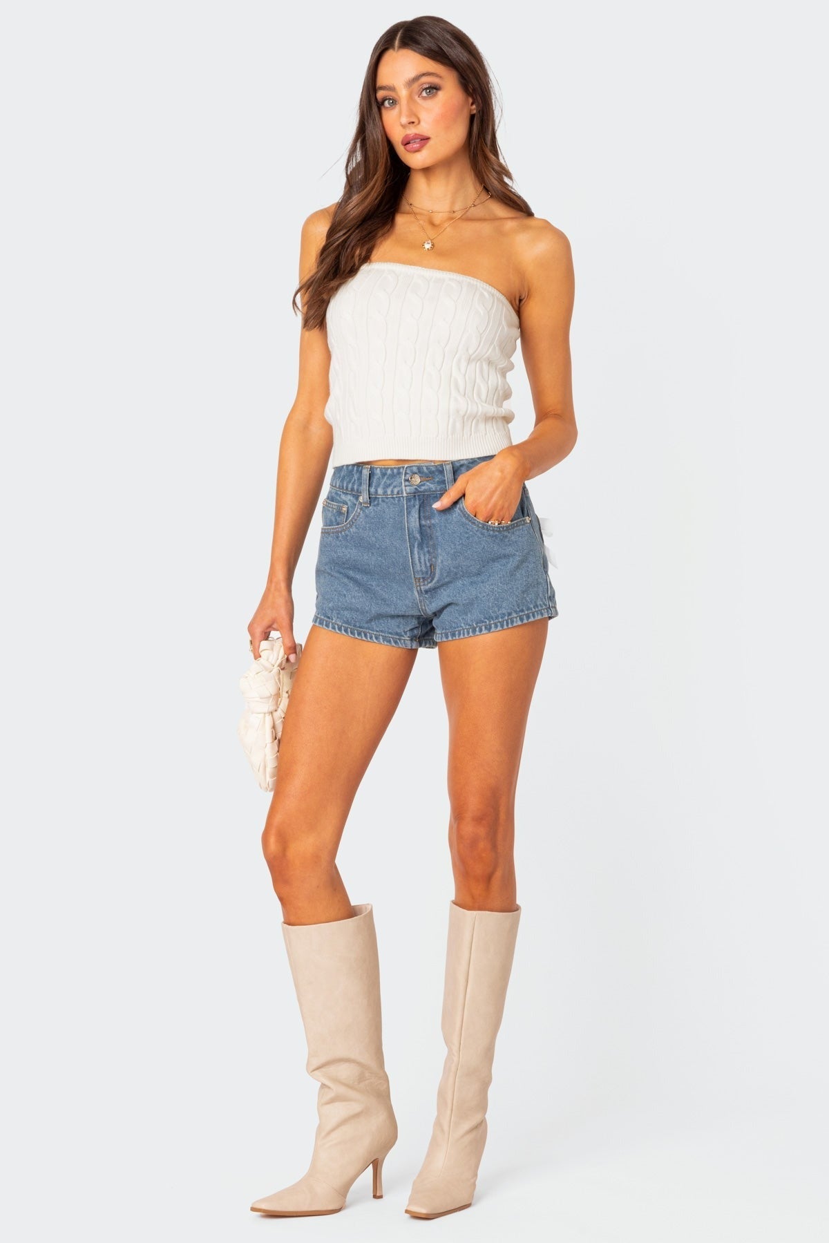 Ribbon Bow Pockets Denim Shorts