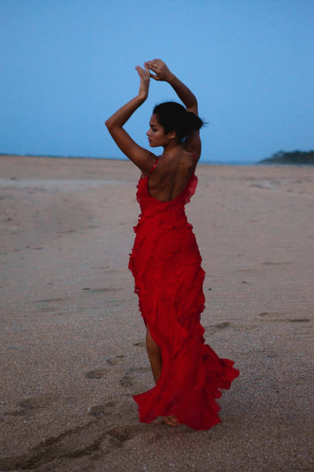 inostorâ„?Sexy Backless Halter U Neck Wave Slim Side Slit Dresses