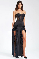 inostorâ„?Strapless dress ruffled slimming high slit evening dress