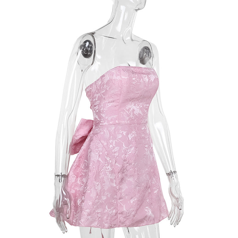 inostorâ„?Temperament sexy jacquard tube top bow mini dress