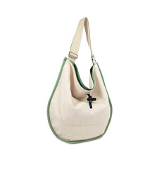 Green Trim Round Canvas Tote Bag