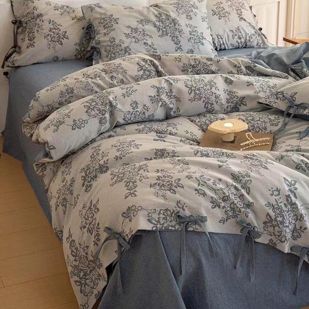 Floral Jacquard Bedding Set with Bow Tie - Pink