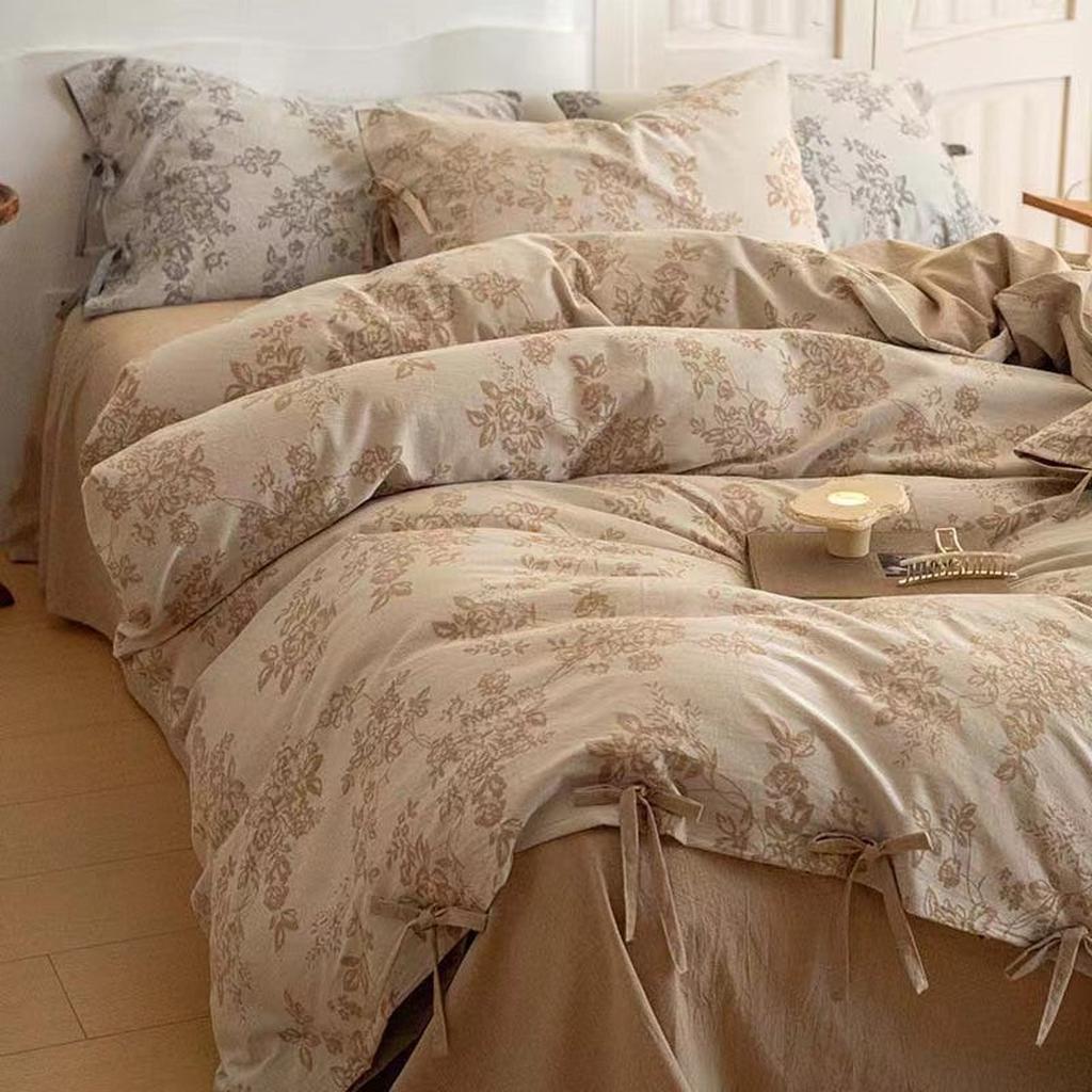 Floral Jacquard Bedding Set with Bow Tie - Pink