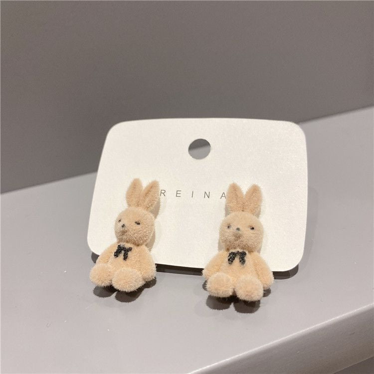 Aesthetic Fuzzy Flocking Cute Bunny Rabbit Stud Earrings