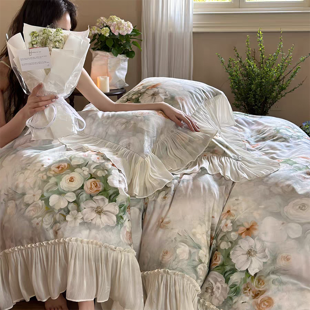 Garden Oil Painting Bedding Set - Green