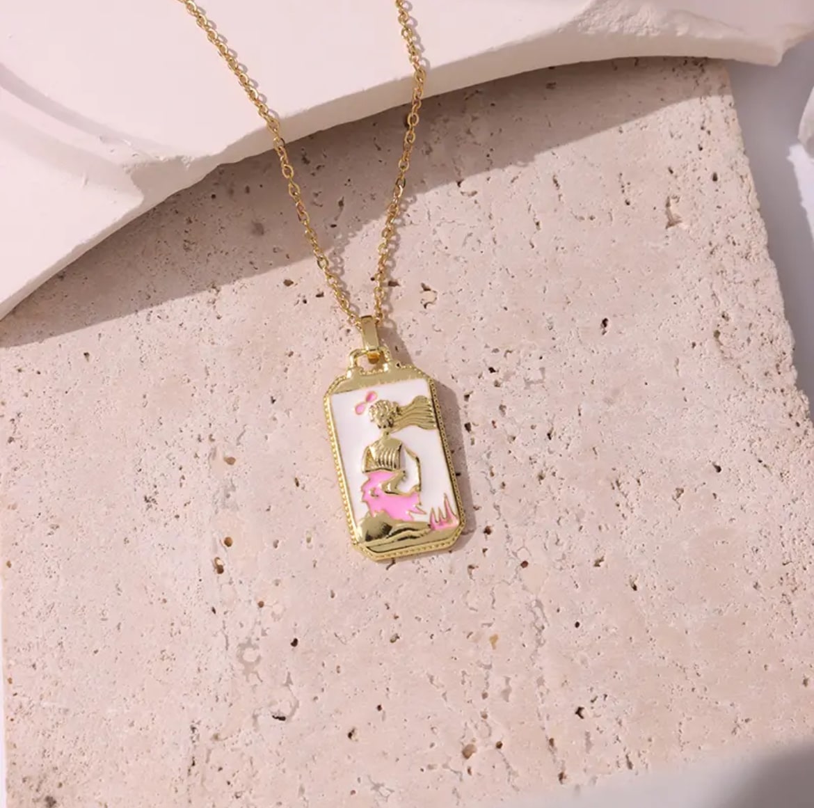 Pink Tarot Card Necklace