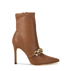 Gold Chain Detail Pointed-Toe Ankle Brown Boots