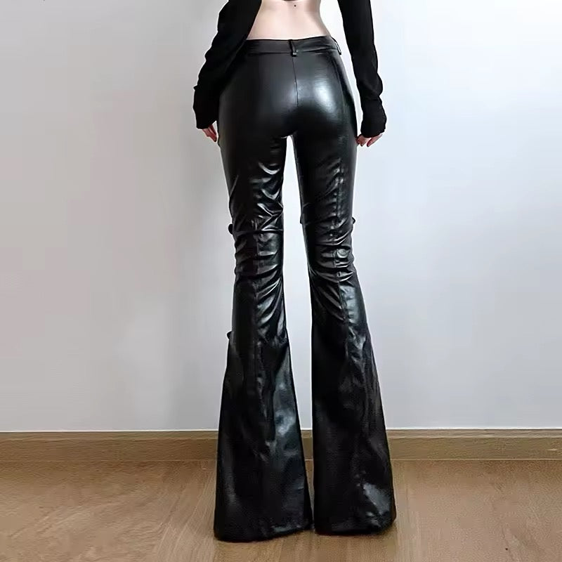 Gothic Leather Flare Pants