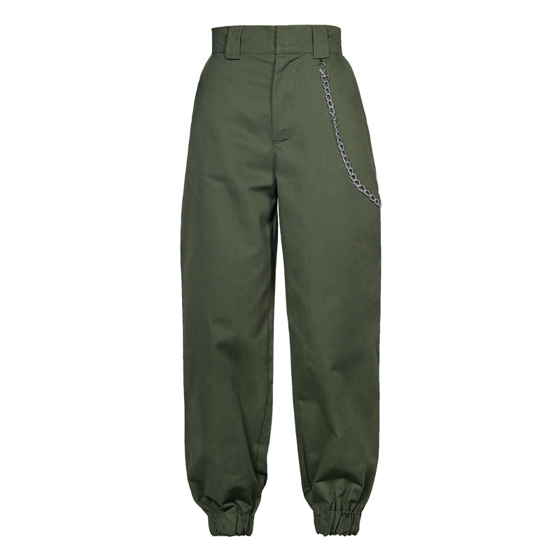 High Waisted Baggy Carrot Trousers Cargo Pants With Chains