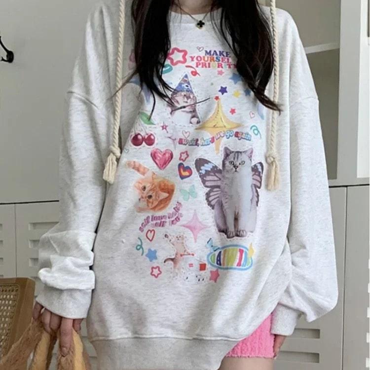 Grunge Kawaii Cat Hoodie