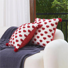 Heart Tufted Throw Pillow with Pom-pom