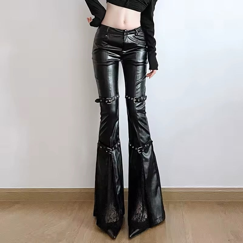 Gothic Leather Flare Pants