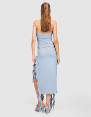 Light Blue Rushed Strapless Midi Dress