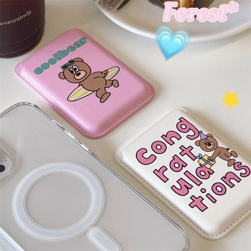 Cartoon Bear Wallet MagSafe Card Holder