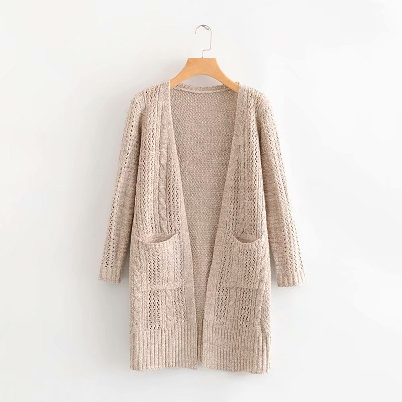 Elegant Hollow Out Braided Long Cardigan Sweater Coat With Hood