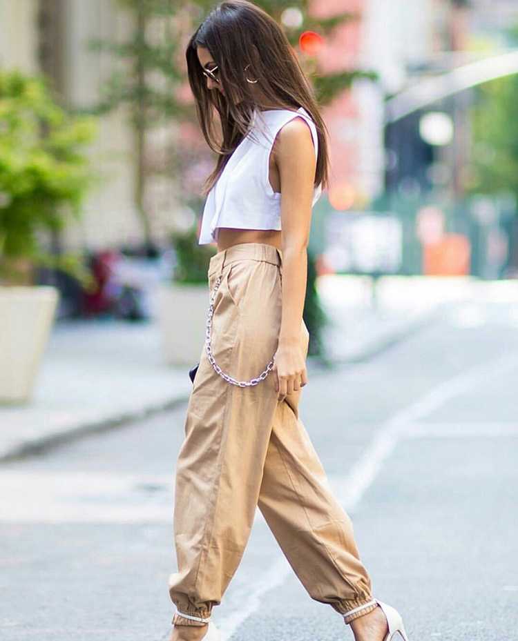 High Waisted Baggy Carrot Trousers Cargo Pants With Chains