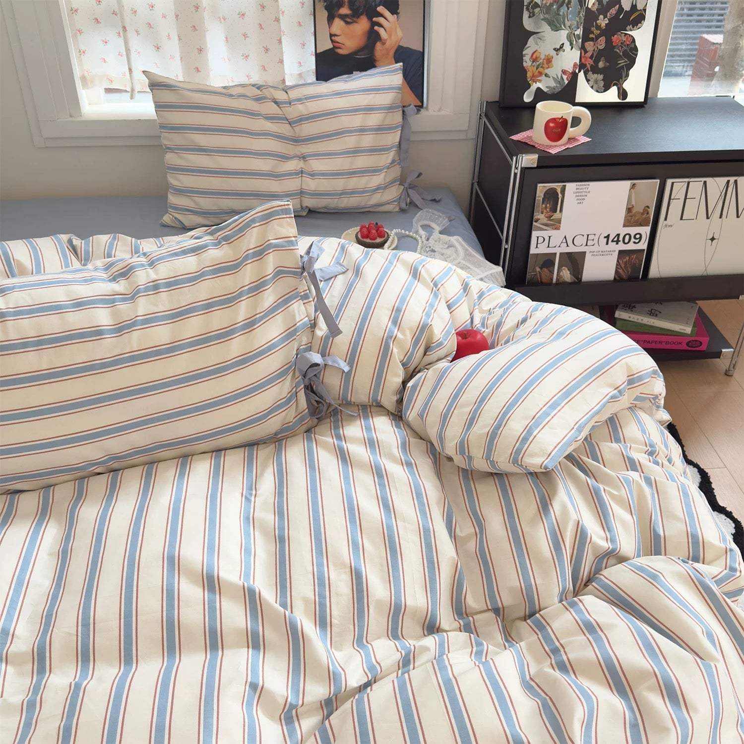 Blue Striped Cotton Bedding Set