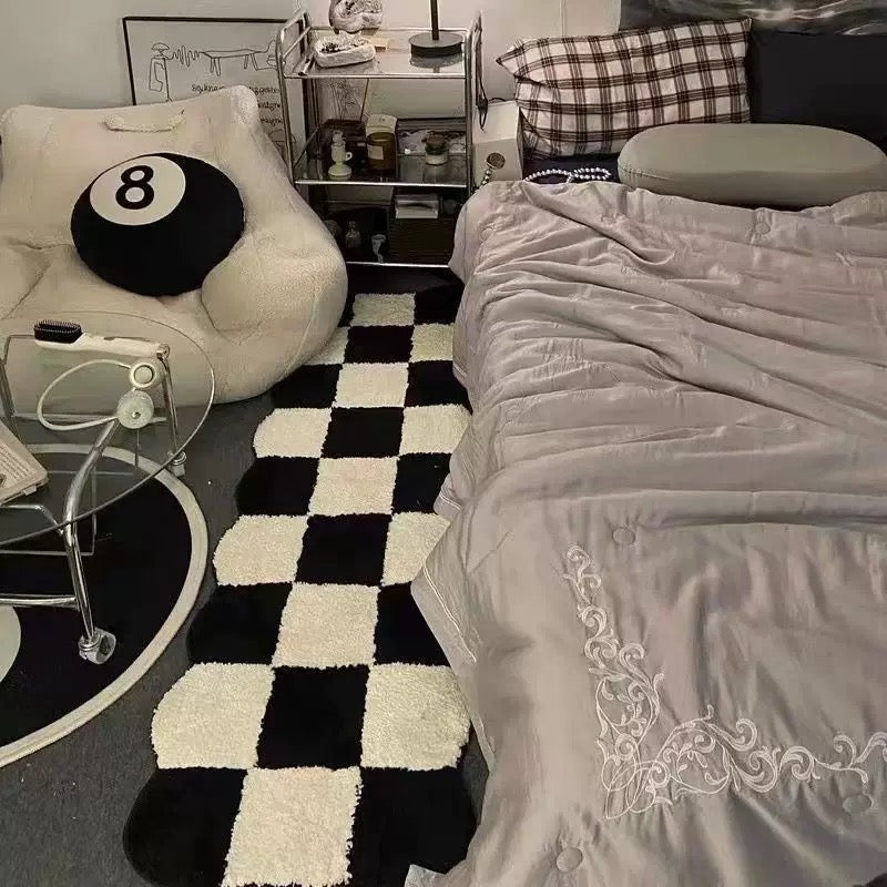 Black Checkered Bedroom Rug