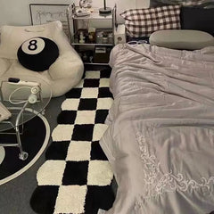 Black Checkered Bedroom Rug