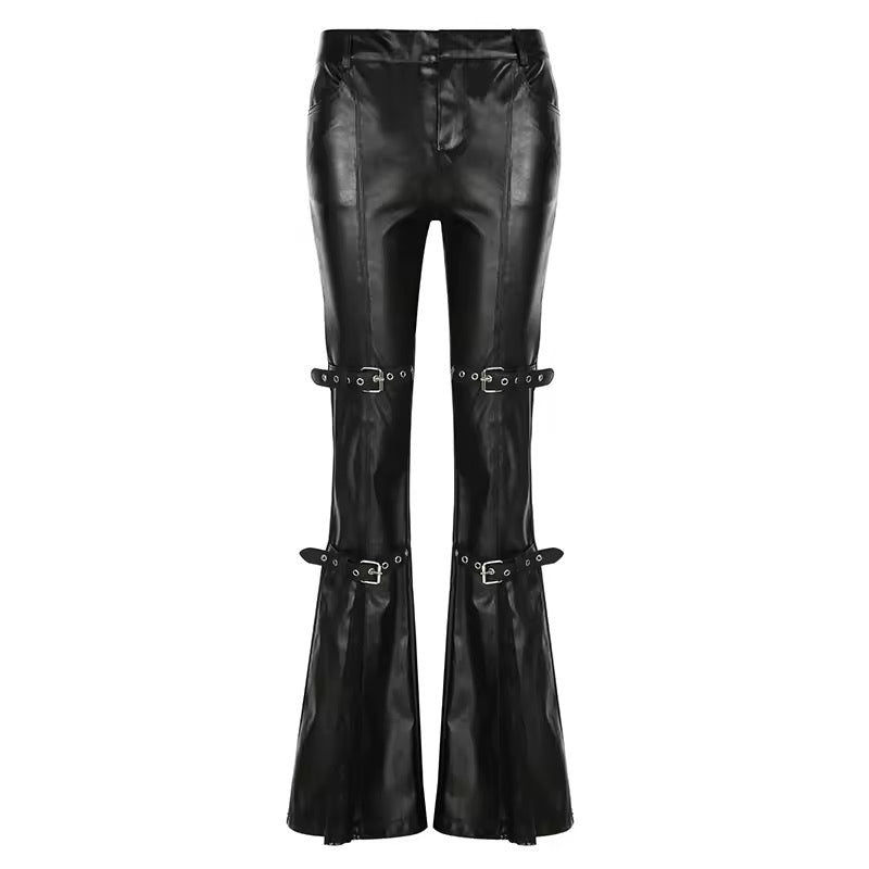 Gothic Leather Flare Pants