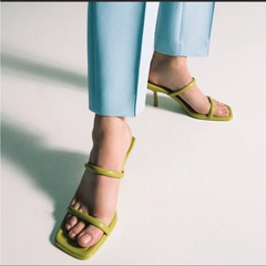 Pistachio Green Double Strap Leather Sandals