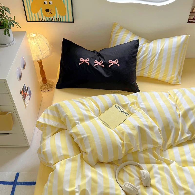 Pink Striped Cotton Bedding Set