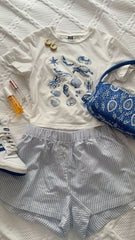 Marine Animal Seashell White Crop Top