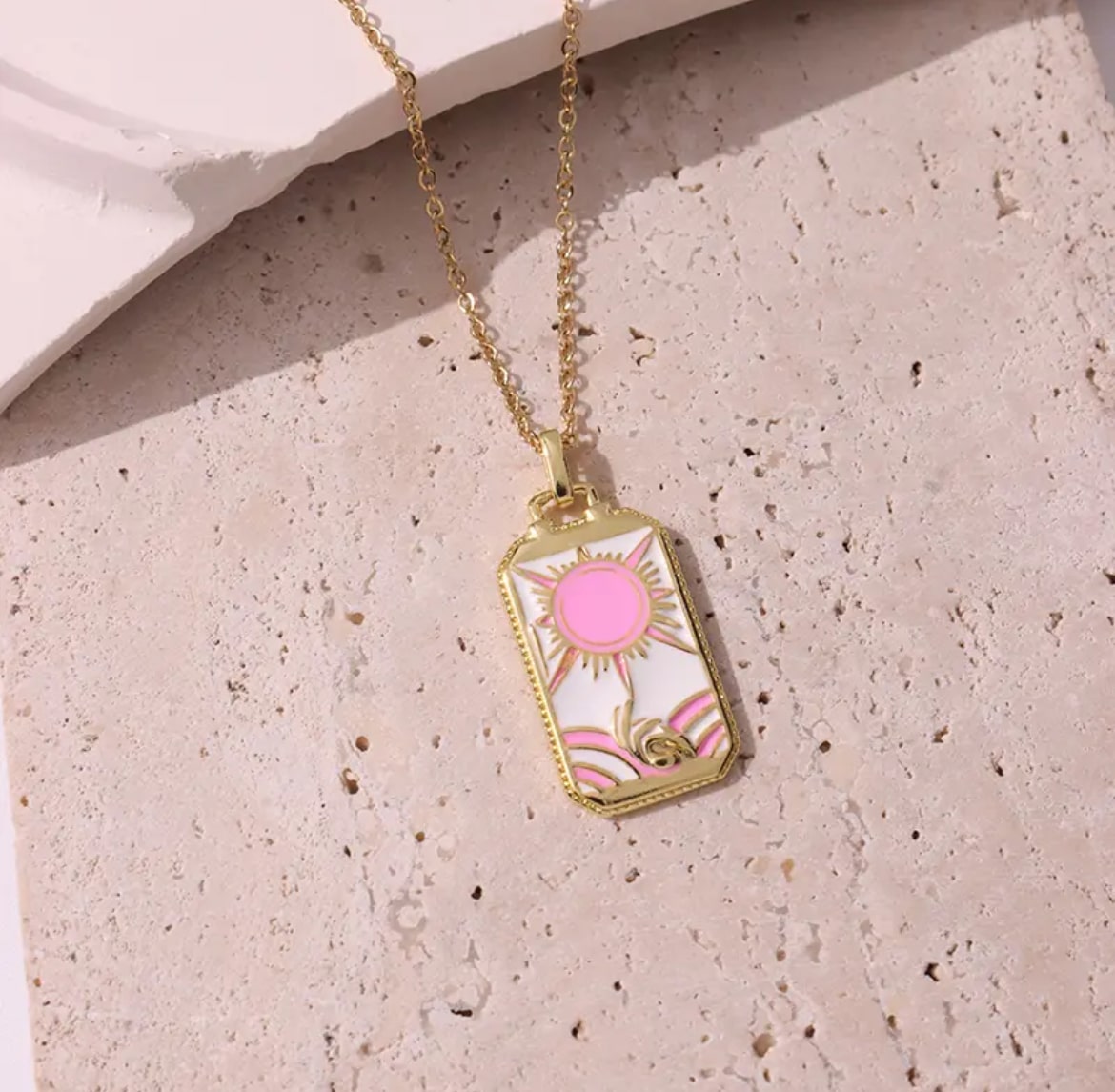 Pink Tarot Card Necklace