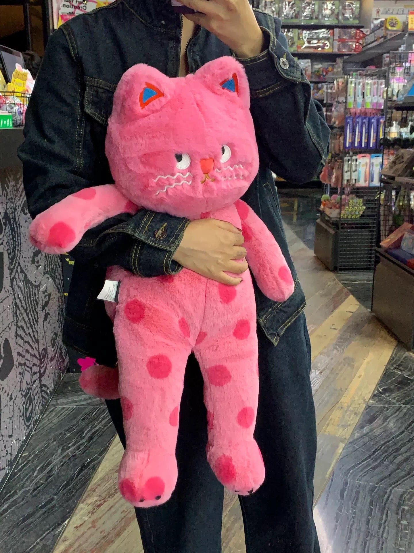 Big Pink Polka Dot Cat