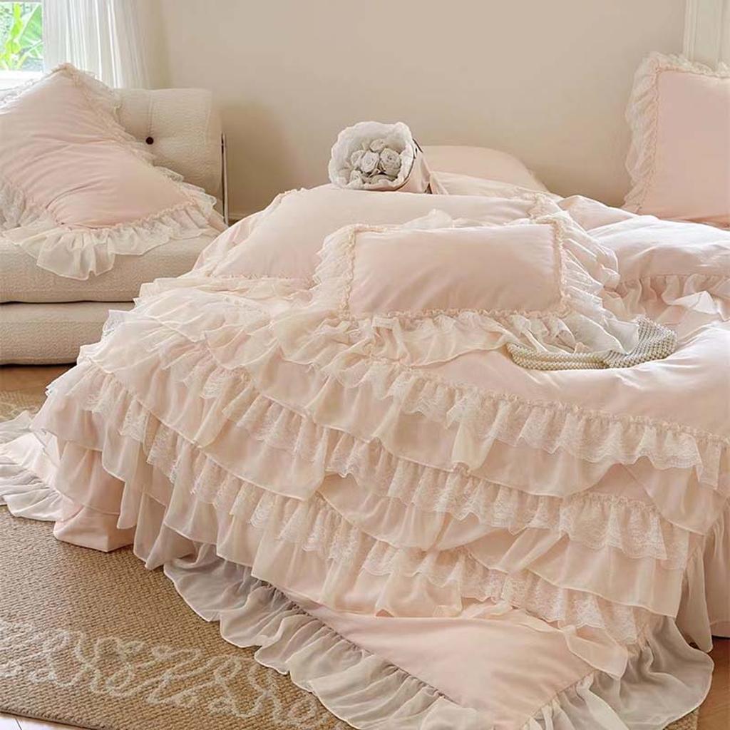 Pink Princess Style Chiffon Ruffled Bedding Set