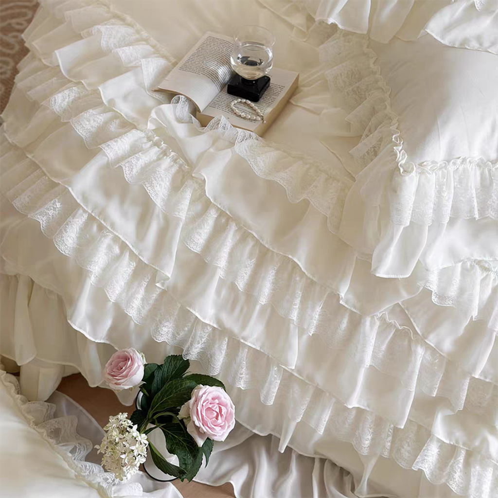 Pink Princess Style Chiffon Ruffled Bedding Set
