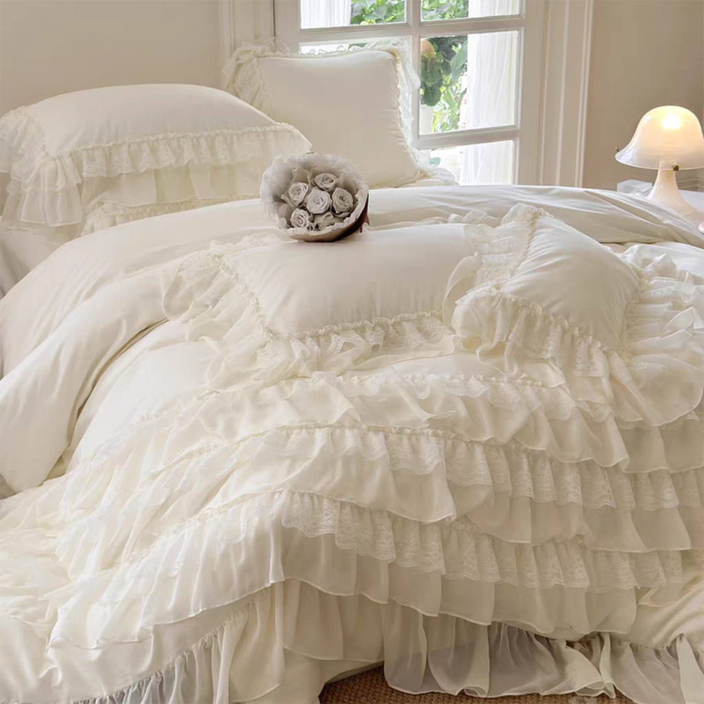 Pink Princess Style Chiffon Ruffled Bedding Set