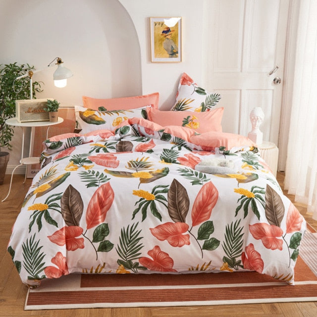 Simple Bedding Set White Leaf Pillowcase Duvet Cover Bed Linen Sheet Single Double Queen King Nordic Quilt Covers 220x240