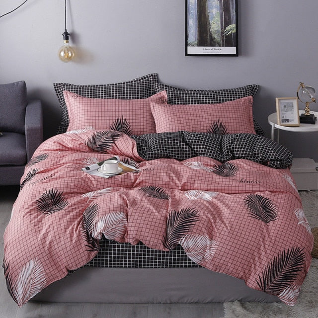 Simple Bedding Set White Leaf Pillowcase Duvet Cover Bed Linen Sheet Single Double Queen King Nordic Quilt Covers 220x240