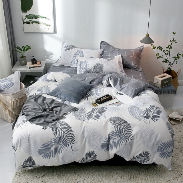 Simple Bedding Set White Leaf Pillowcase Duvet Cover Bed Linen Sheet Single Double Queen King Nordic Quilt Covers 220x240