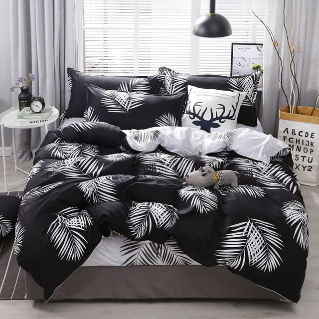 Simple Bedding Set White Leaf Pillowcase Duvet Cover Bed Linen Sheet Single Double Queen King Nordic Quilt Covers 220x240